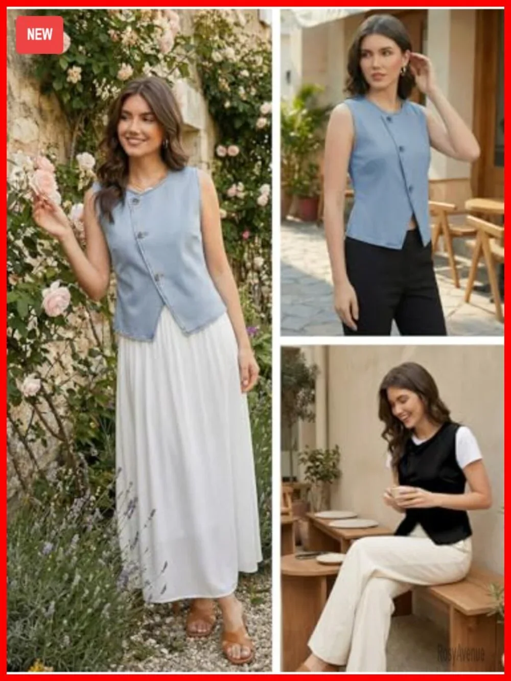 Denim Vest Top Button Down Sleeveless Blazer Business Casual Work Waistcoat